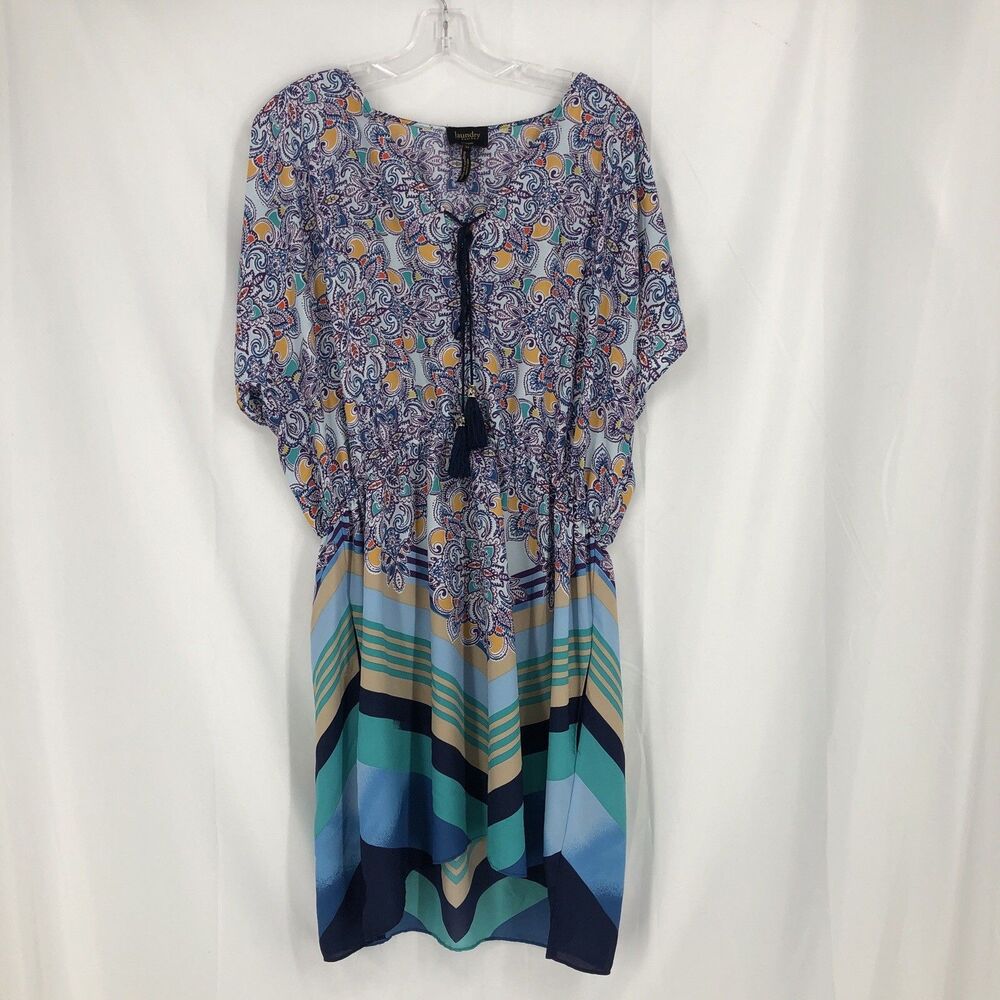 Laundry by Design Colorful Boho Print Dress Smocked Waist Women’s 12